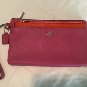 Coach Vibrant Pink and Orange Clutch NWOT